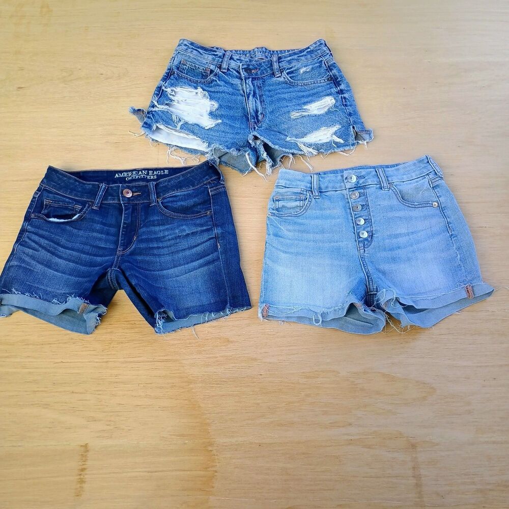 Lot of 3 AE Denims Short Women Size 4/6 Blue Jean Shorts High Rise